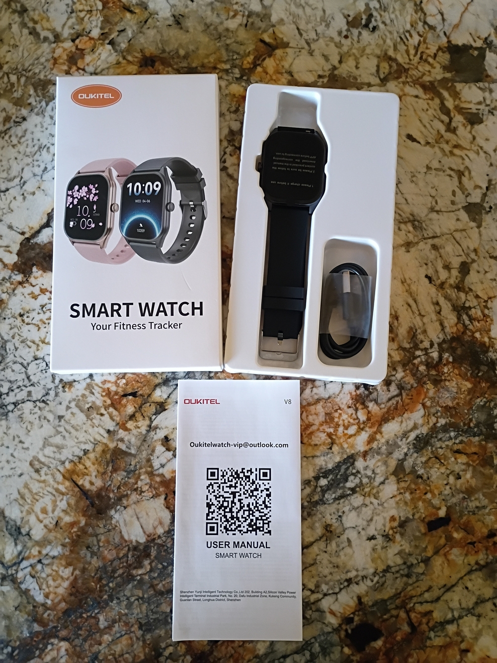 OUKITEL V8 Black Smartwatch 2” Fitness Tracker Bluetooth Calls NWT